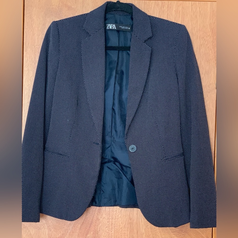 Zara Navy Blue White Polka Dot Blazer, size 2